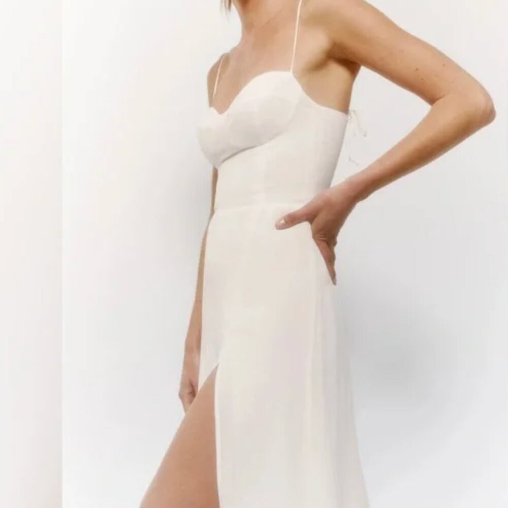 Reformation Juliette Side-Slit Crepe Midi Dress White 4